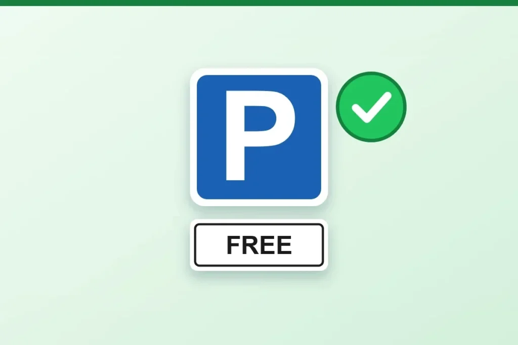 Parking road sign (letter P) with a “Free” plate