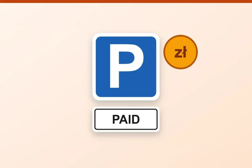 Parking road sign (letter P) with a “Paid” plate