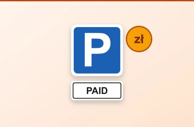 Parking road sign (letter P) with a “Paid” plate