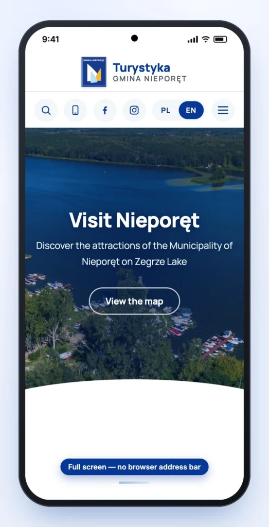 The portal’s home page opened as an app in full screen, without the address bar